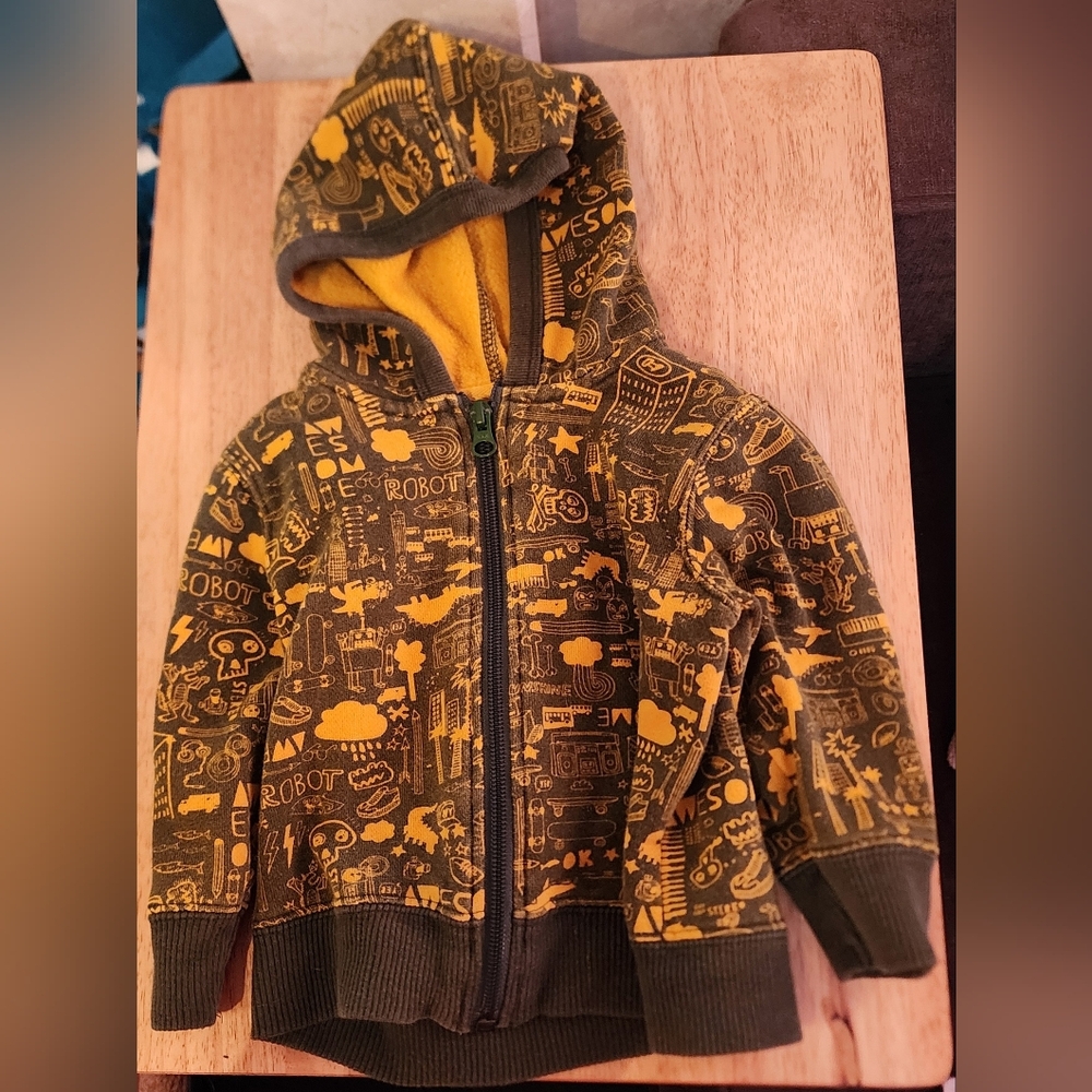 Robot hoodie Jacket Size 12-18 months olive and yellow